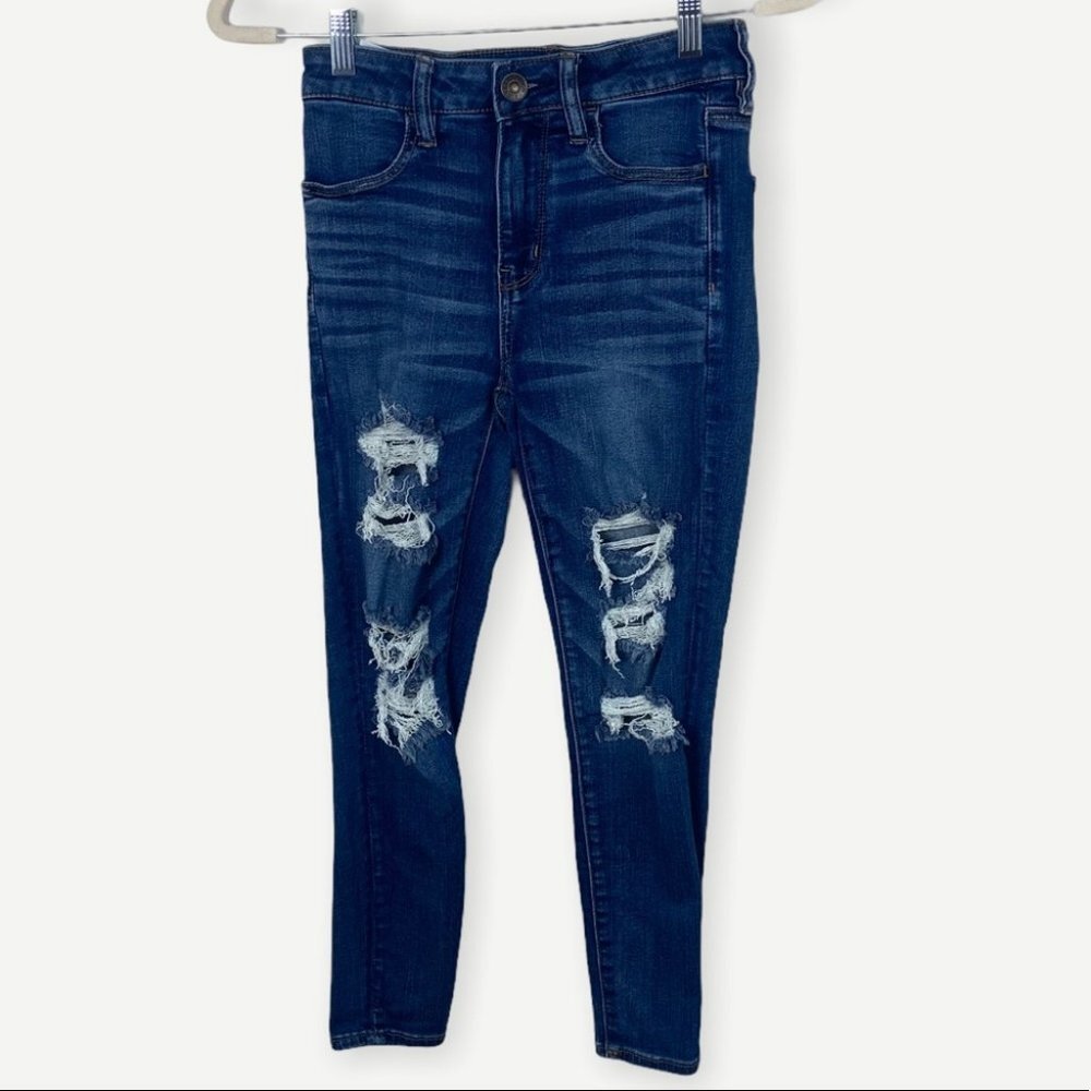 American Eagle Hi-Rise Distressed Jeggings Size 4 X-Short Stretch Denim Jean - Picture 3 of 12